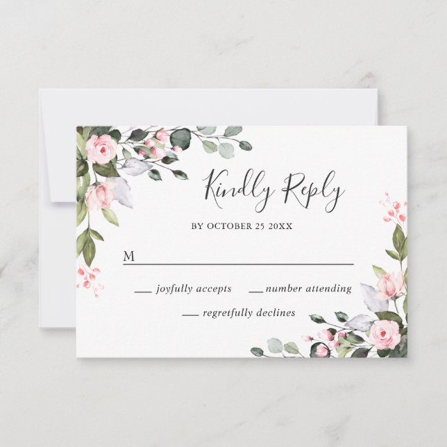 Cartons Réponse Élégant mariage de roses Eucalyptus rose (Devant)