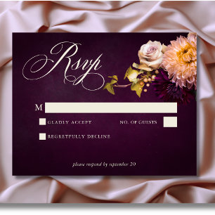 Cartons Réponse Élégant Mariage de script floral Moody Bourgogne