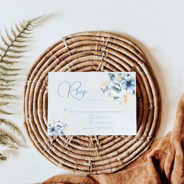 Cartons Réponse Élégant Mariage de trame géométrique Floral bleu (Créateur téléchargé)
