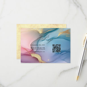 Cartons Réponse Élégant Mariage d'encre rose, bleu et or