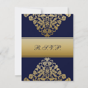 Cartons Réponse Élégant Mariage d'or de la marine Filigree