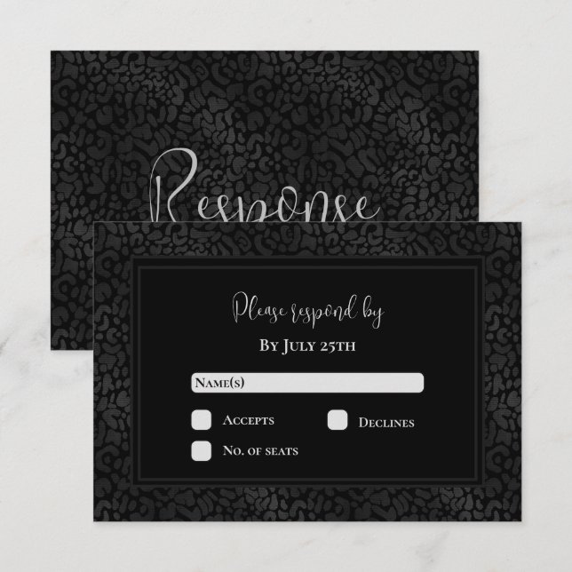 Cartons Réponse Élégant Mariage Empreinte de léopard noir (Devant / Derrière)