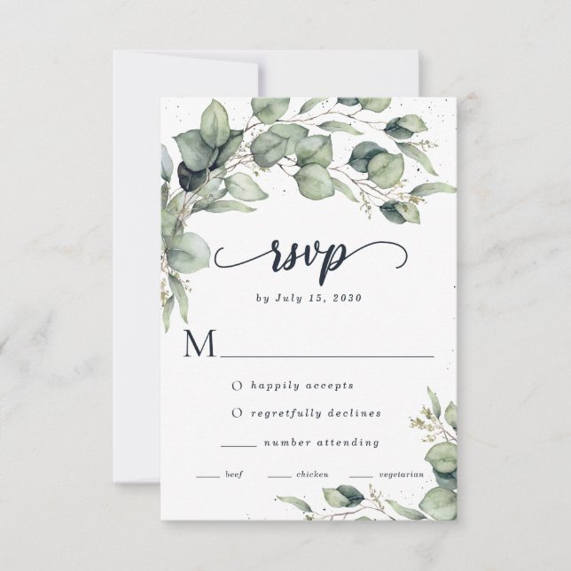 Cartons Réponse Élégant Mariage Feuille Eucalyptus (Devant)
