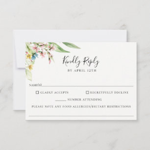 Cartons Réponse Élégant Mariage Fleur sauvage Allergie alimentaire
