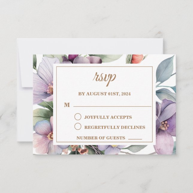 Cartons Réponse Elégant Mariage floral aquarelle (Devant)