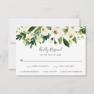 Cartons Réponse Élégant Mariage floral blanc