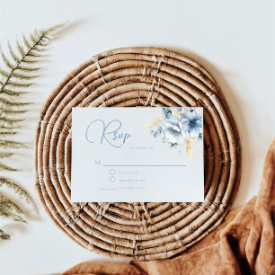 Cartons Réponse Élégant Mariage Floral Bleu