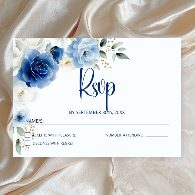 Cartons Réponse Élégant Mariage Floral Bleu (Créateur téléchargé)
