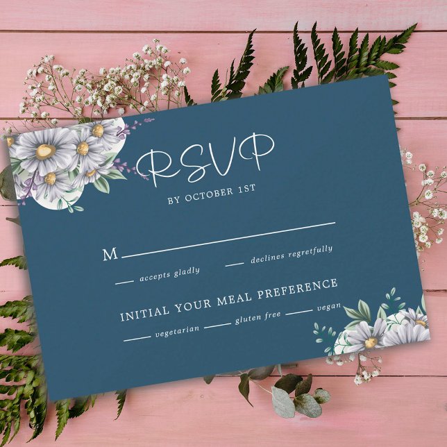 Cartons Réponse Élégant Mariage floral bleu marine (Créateur téléchargé)