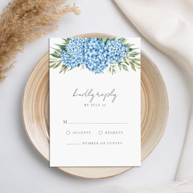 Cartons Réponse Élégant Mariage floral Blue Hydrangea (Créateur téléchargé)