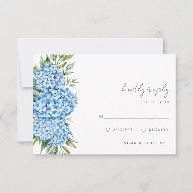 Cartons Réponse Élégant Mariage floral Blue Hydrangea (Devant)
