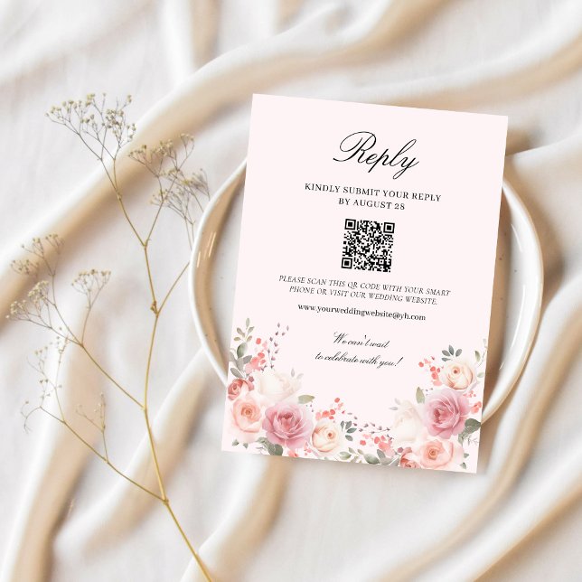 Cartons Réponse Élégant Mariage floral rose (Créateur téléchargé)