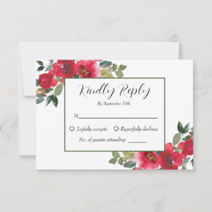 Cartons Réponse Élégant mariage floral rose à l'aquarelle rouge