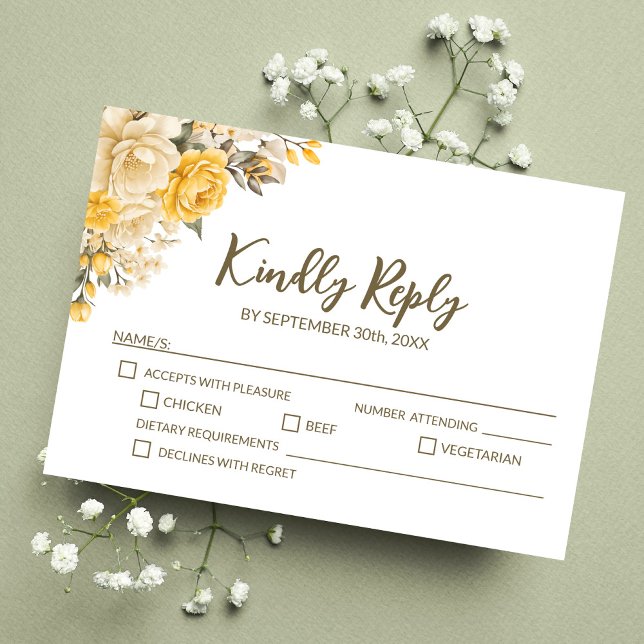 Cartons Réponse Élégant Mariage floral rose jaune (Créateur téléchargé)