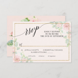 Cartons Réponse Élégant Mariage Floral Script rose or Aquarelle