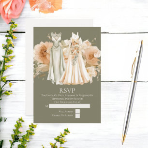 Cartons Réponse Élégant Mariage gay deux mariées en robe