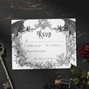 Cartons Réponse Élégant Mariage Gothique Noir Toile Chauve-Souris