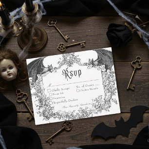 Cartons Réponse Élégant Mariage Gothique Noir Toile Chauve-Souris