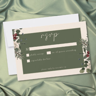 Cartons Réponse Élégant Mariage Hiver Baies & Pin Ivoire