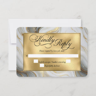 Cartons Réponse Elégant Mariage marbré Faux Gold, Grey et Blanc