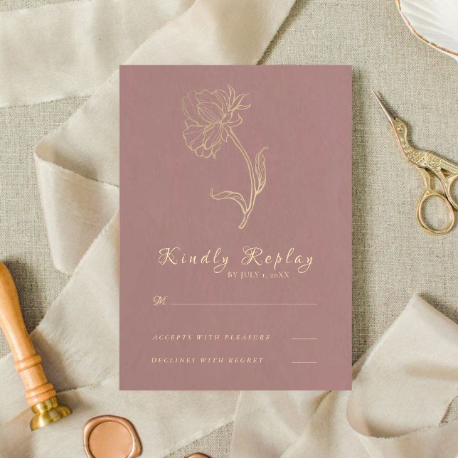 Cartons Réponse Élégant Mariage minimal à fleurs d'or (Créateur téléchargé)
