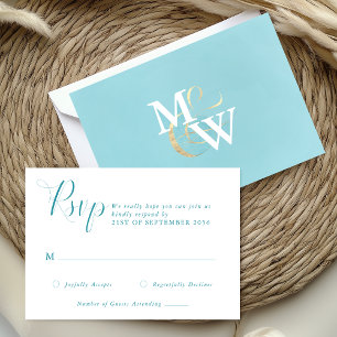 Cartons Réponse Élégant Mariage Monogramme de verre marin