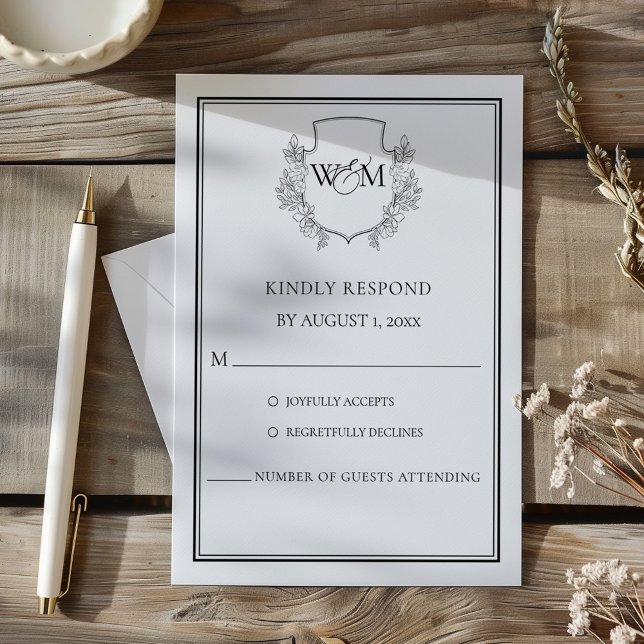 Cartons Réponse Élégant Mariage Monogramme Vintage (Elegant Vintage Monogram Wedding RSVP Card)