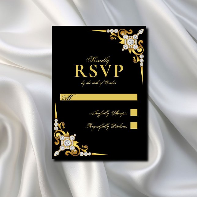 Cartons Réponse Élégant Mariage noir or (Créateur téléchargé)