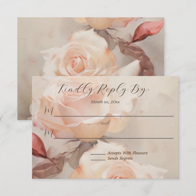 Cartons Réponse Élégant Mariage Rose d'été (Devant / Derrière)