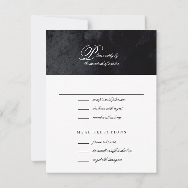Cartons Réponse Élégant Mariage simple script noir goth (Devant)