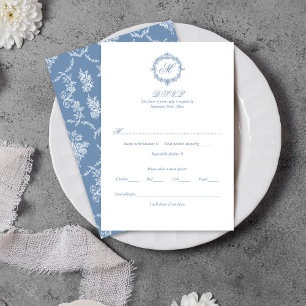 Cartons Réponse Élégant Mariage Toile de Jouy Monogramme Vintage B