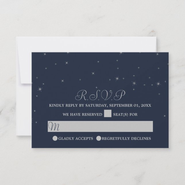 Cartons Réponse Elégant Marine & Argent Tombant Étoiles Mariage RS (Devant)