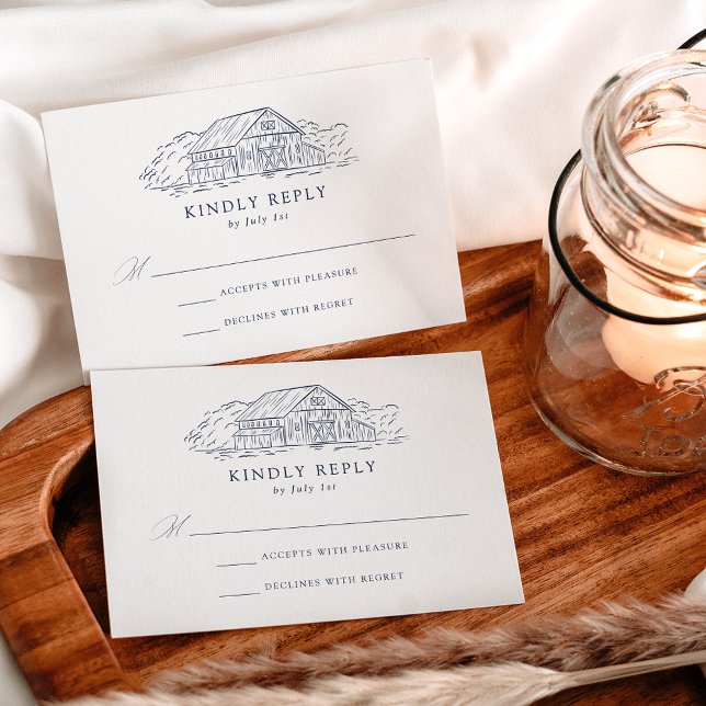 Cartons Réponse Elegant Marine Rustic Barn Mariage (Créateur téléchargé)