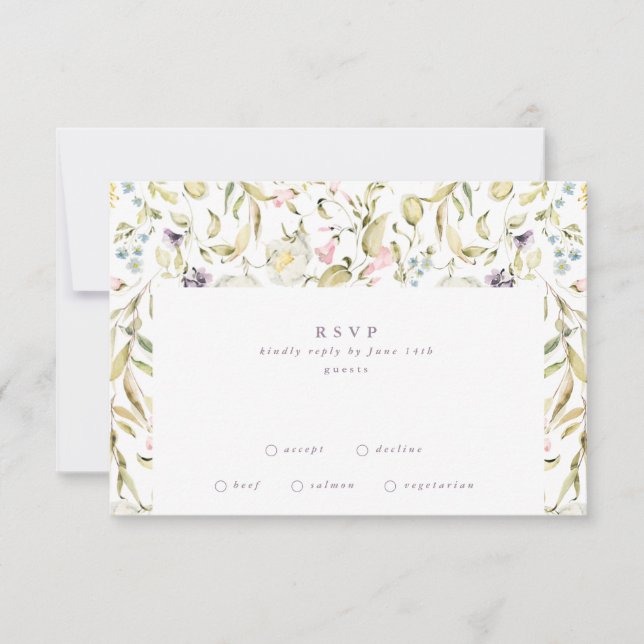 Cartons Réponse Élégant Micro Mariage de fleurs botaniques de prin (Devant)