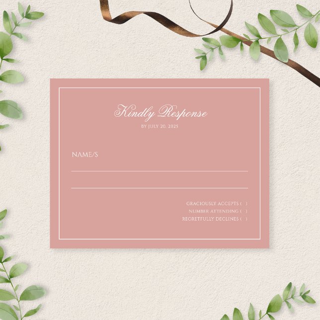 Cartons Réponse Elegant Minimal Dusty Rose Border Script Wedding (Créateur téléchargé)
