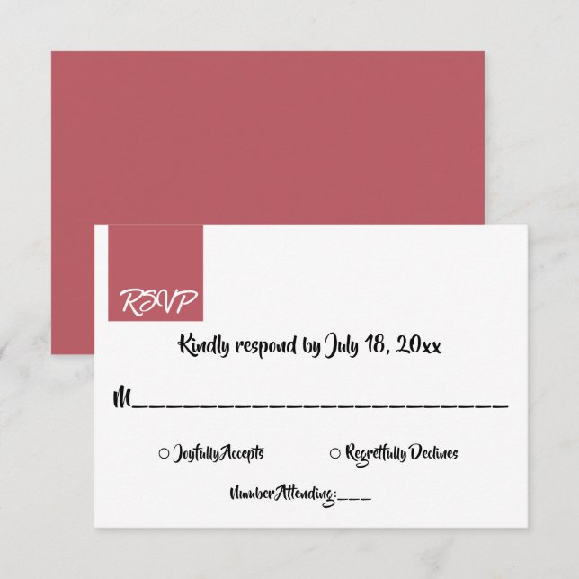 Cartons Réponse Élégant minimal rose Script chic Mariage moderne (Devant / Derrière)