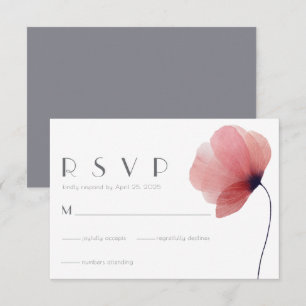 Cartons Réponse Élégant Minimaliste Aquarelle Poppy Mariage Gris