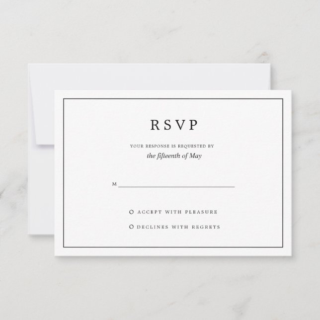 Cartons Réponse Élégant minimaliste noir et blanc Mariage (Devant)