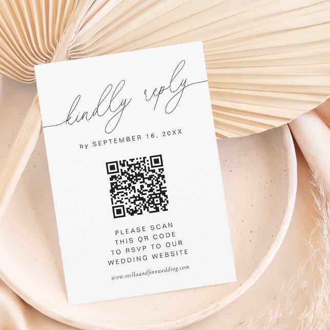 Cartons Réponse Élégant Moderne Script Avec Code QR (Modern Elegant Scrip W/ QR Code RSVP Card)