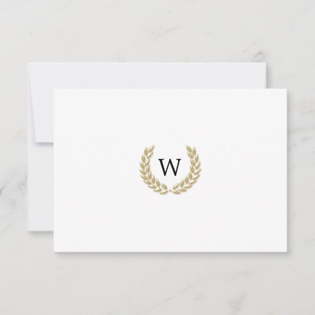 Cartons Réponse Élégant Monogramme de laurier or blanc Mariage RSV (Devant)