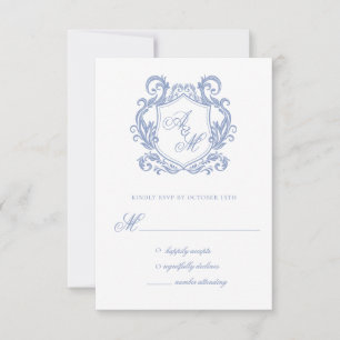 Cartons Réponse Élégant Monogramme Dusty Blue Crest Mariage