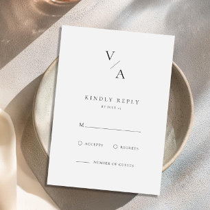 Cartons Réponse Élégant Monogramme moderne Mariage noir et blanc