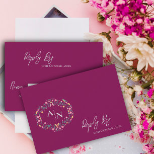 Cartons Réponse Élégant Monogramme Rouge Intricé Mariage floral