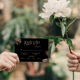 Cartons Réponse Élégant Monstera d'or noir Mariage choix de repas