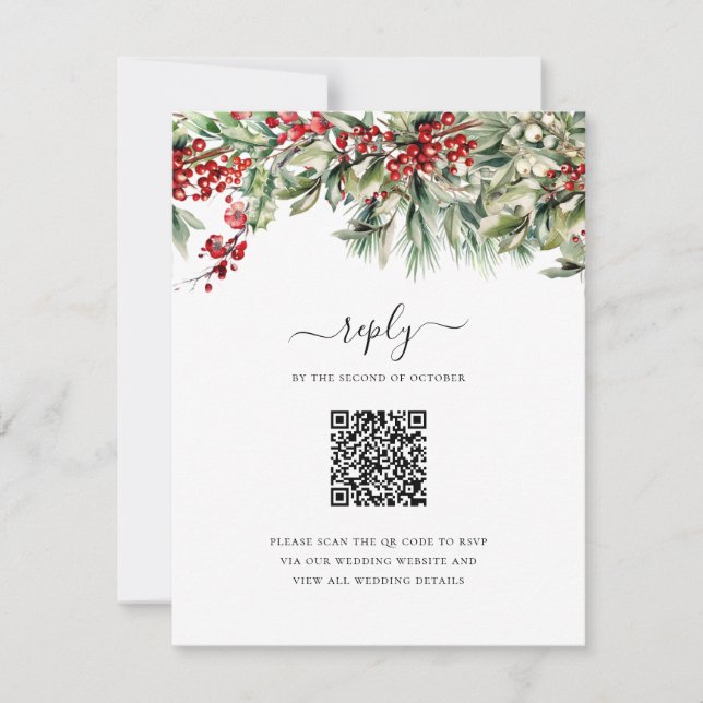 Cartons Réponse Élégant Noël Noël Vacances QR Code Mariage (Devant)
