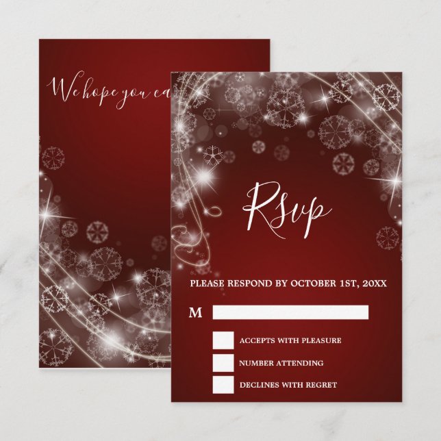 Cartons Réponse Élégant Noël Rouge Mariage d'hiver (Devant / Derrière)