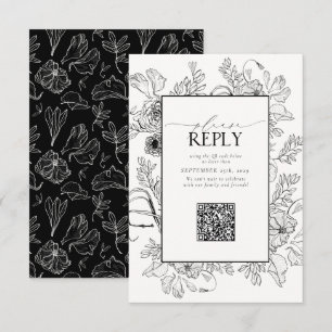 Cartons Réponse Élégant noir blanc Mariage QR Code S'il vous plaît