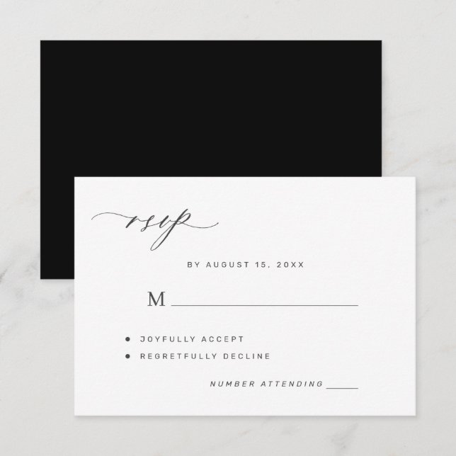 Cartons Réponse Élégant noir et blanc mariage simple (Devant / Derrière)