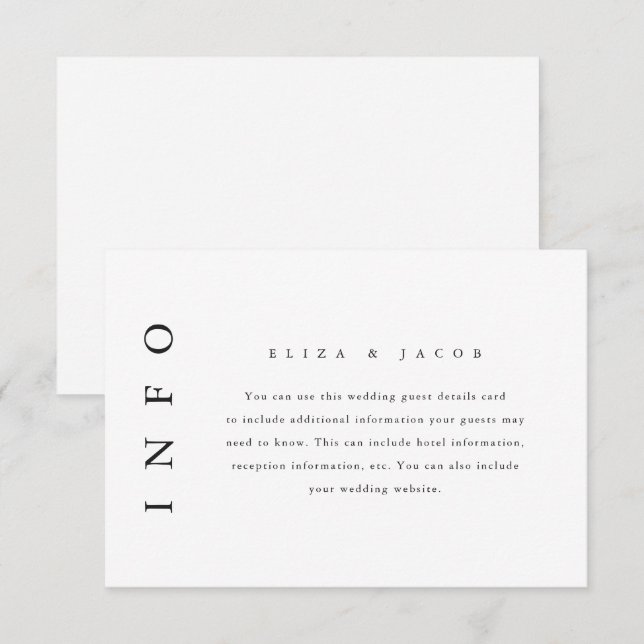 Cartons Réponse Élégant noir minimal Mariage Détails de l'invité (Devant / Derrière)