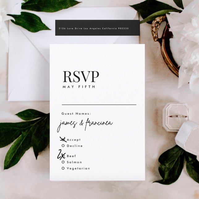 Cartons Réponse Élégant Noms de Mariage moderne noir et blanc (RSVP showcasing suite - additional items (bought separately))